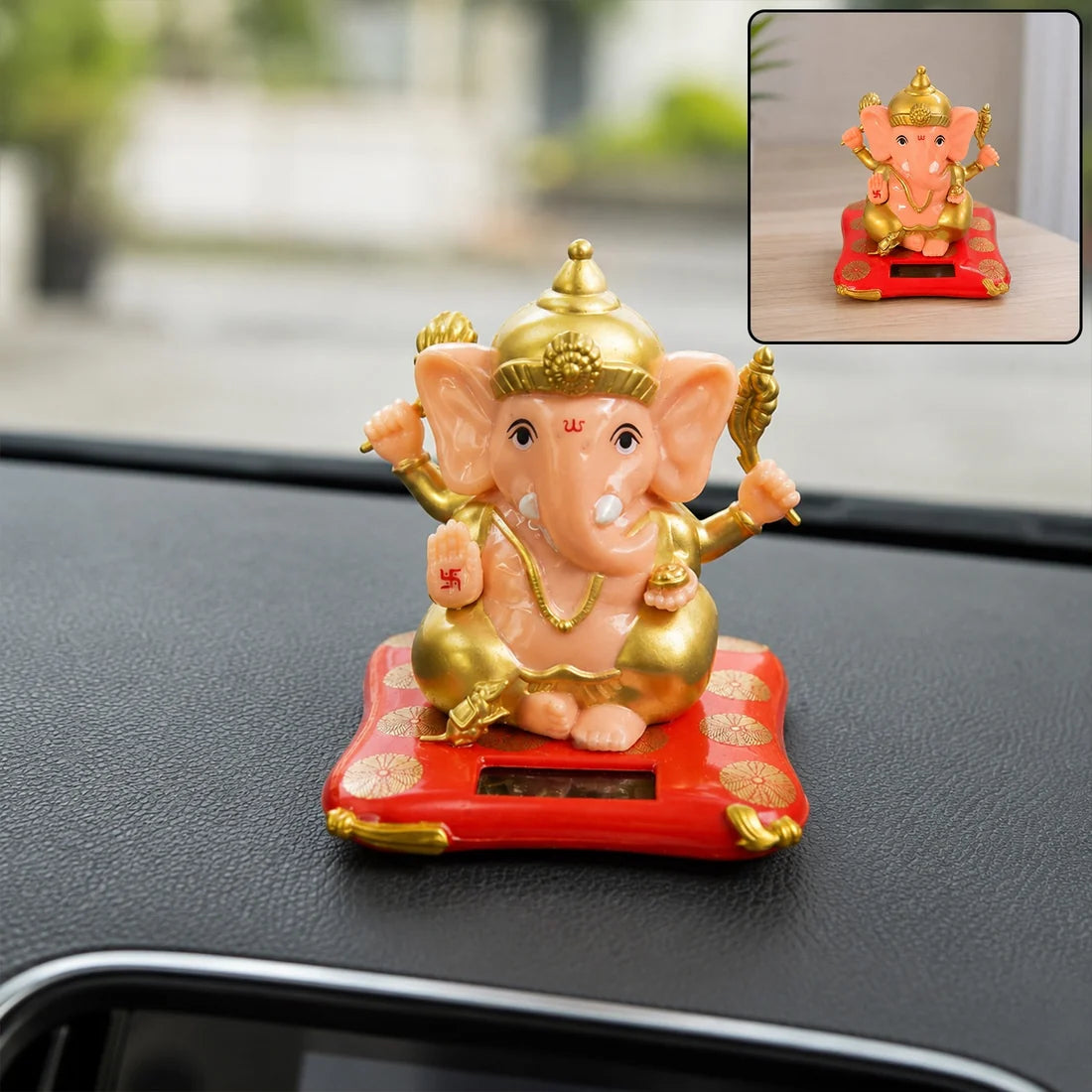 Solar-powered Lord Ganesha idol for car dashboard and home decor - photo 4